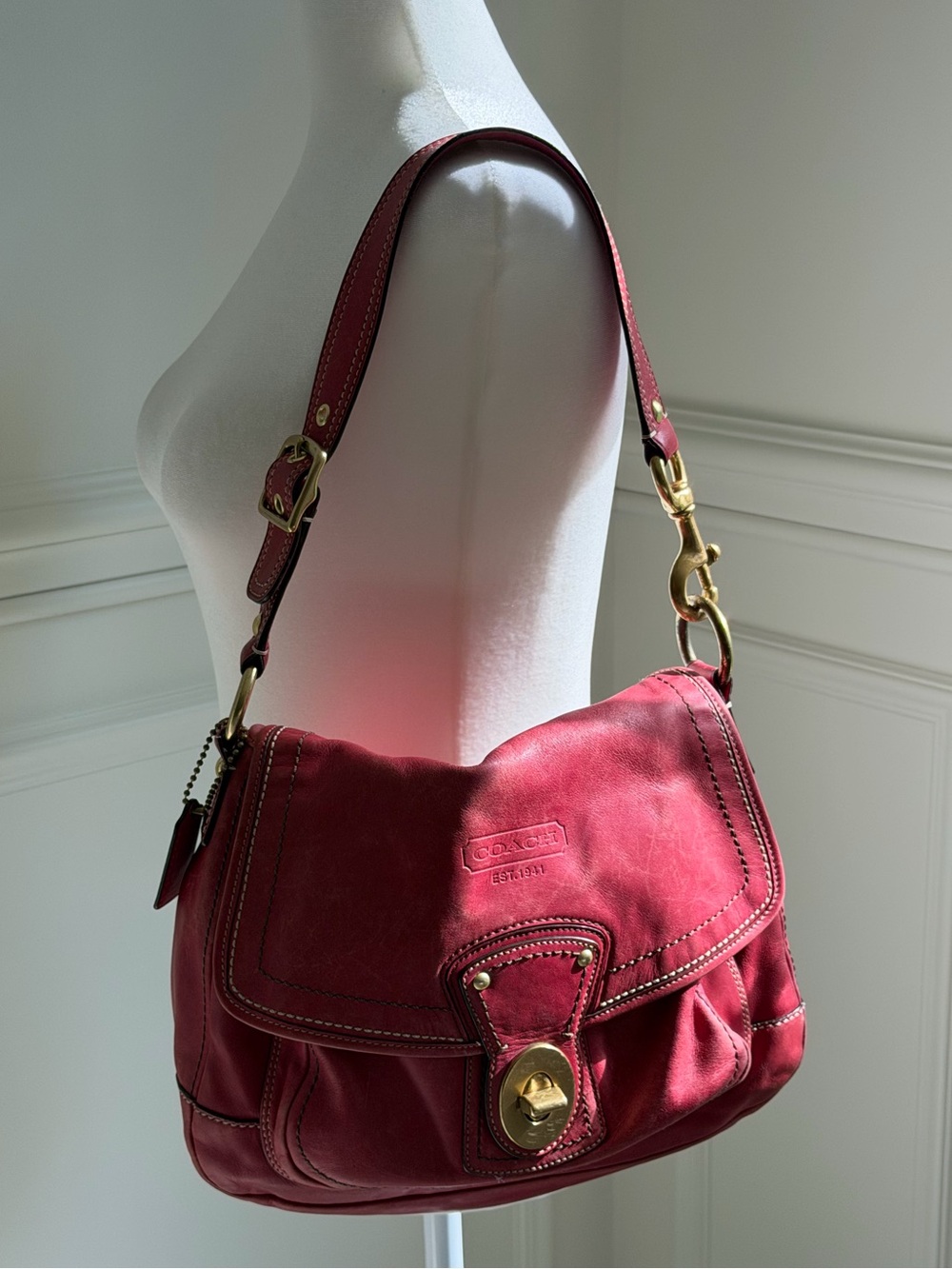 Vintage COACH Legacy Turn-Lock  Red Leather Shoulder Bag (2008)